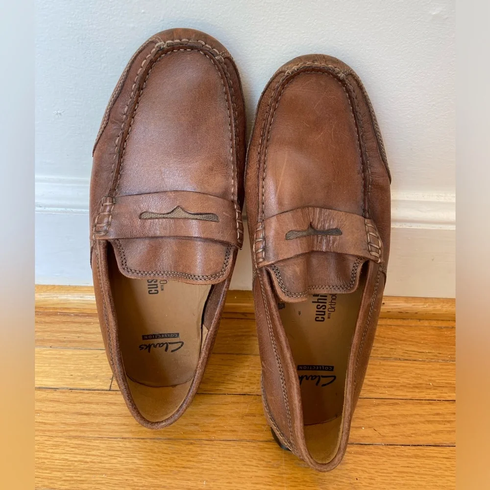 Clarks Collection Markman Way Leather Soft Cushion Loafers Brown Men’s Size 8.5